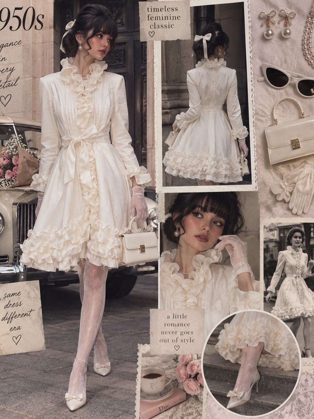 Samuel Dong Ivory One-Shoulder Ruffled Tea Dress